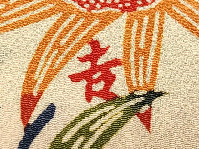 平和屋着物●和染紅型　栗山紅型　栗山吉三郎　振袖　花蝶文　鬼しぼ縮緬　正絹　逸品　AABH9759ph