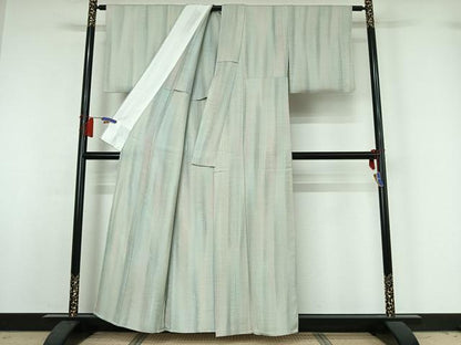 平和屋着物▽上質な紬　単衣　縞　正絹　逸品　AABH9762jh