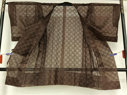 平和屋着物▽道行コート　スリーシーズン　春夏秋　塵除け　オーガンジー　菱文　正絹　逸品　AABH9764jh