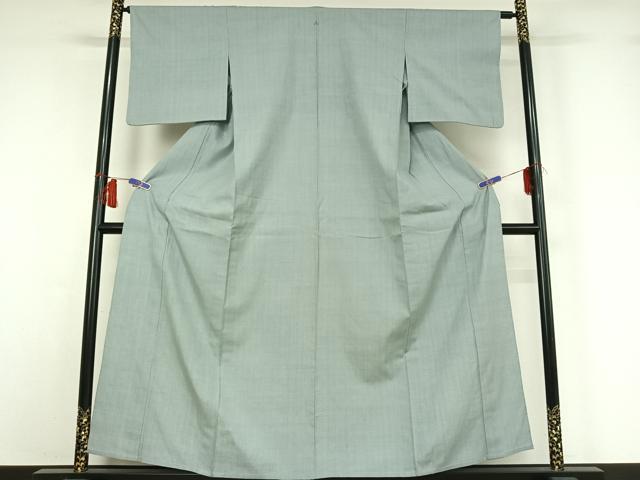 平和屋着物▽本場結城紬　重要無形文化財　単衣　青磁鼠色　正絹　逸品　AABH9765jh