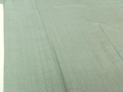 平和屋着物▽本場結城紬　重要無形文化財　単衣　青磁鼠色　正絹　逸品　AABH9765jh