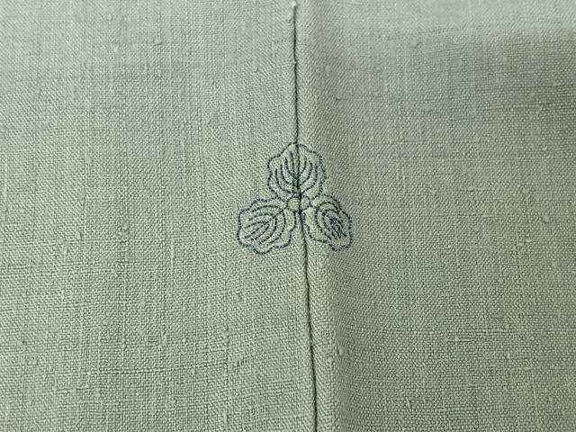 平和屋着物▽本場結城紬　重要無形文化財　単衣　青磁鼠色　正絹　逸品　AABH9765jh