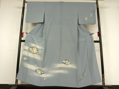 平和屋着物▽訪問着　単衣　刺繍　花鳥文　暈し染め　金彩　正絹　逸品　AABH9766jh