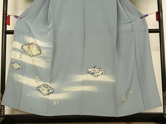 平和屋着物▽訪問着　単衣　刺繍　花鳥文　暈し染め　金彩　正絹　逸品　AABH9766jh