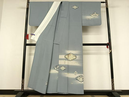 平和屋着物▽訪問着　単衣　刺繍　花鳥文　暈し染め　金彩　正絹　逸品　AABH9766jh