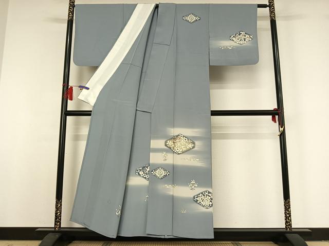 平和屋着物▽訪問着　単衣　刺繍　花鳥文　暈し染め　金彩　正絹　逸品　AABH9766jh