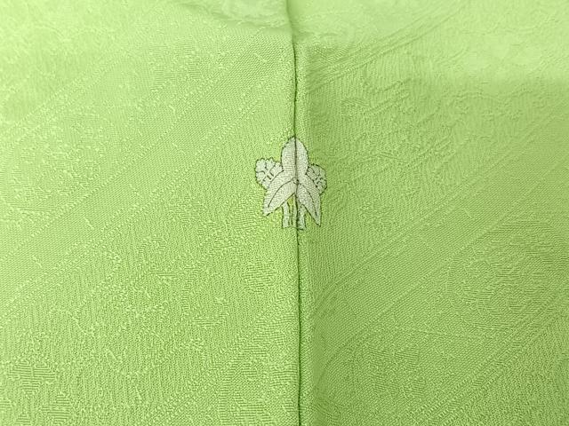 平和屋着物▽上質な色無地　単衣　草花地紋　若葉色　正絹　逸品　AABH9768jh