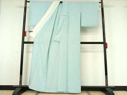 平和屋着物▽上質な色無地　単衣　白藍色　正絹　逸品　AABH9769jh