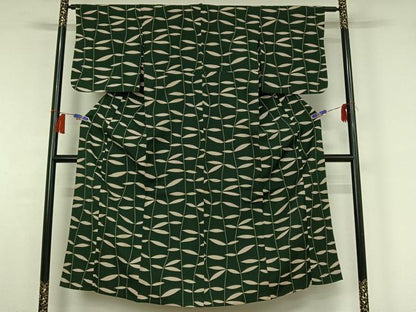 平和屋着物▽お召　単衣　立涌草葉文　正絹　逸品　AABH9770jh