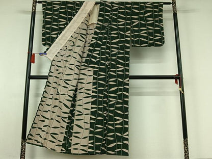 平和屋着物▽お召　単衣　立涌草葉文　正絹　逸品　AABH9770jh