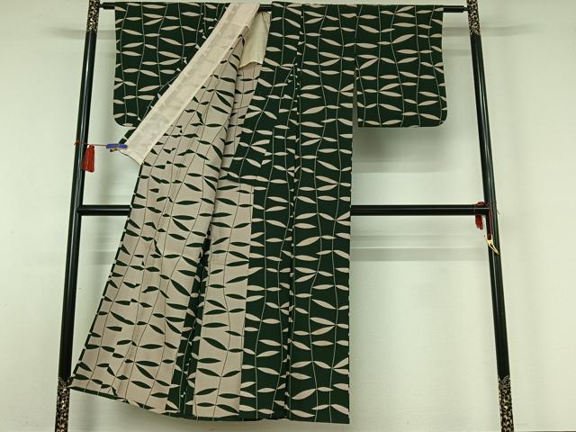 平和屋着物▽お召　単衣　立涌草葉文　正絹　逸品　AABH9770jh