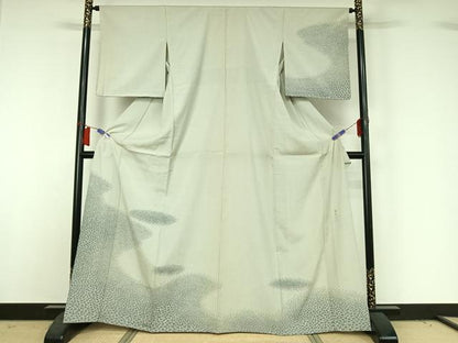 平和屋着物▽藤倉守正　本塩沢　やまだ織　訪問着　単衣　石畳文　正絹　逸品　AABH9773jh