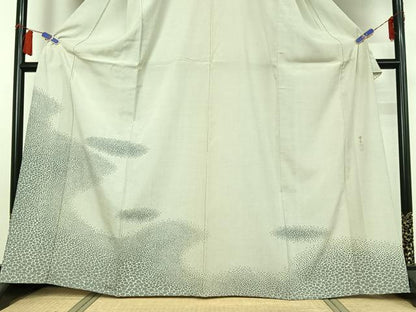平和屋着物▽藤倉守正　本塩沢　やまだ織　訪問着　単衣　石畳文　正絹　逸品　AABH9773jh