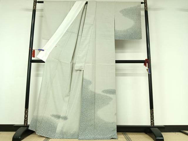 平和屋着物▽藤倉守正　本塩沢　やまだ織　訪問着　単衣　石畳文　正絹　逸品　AABH9773jh