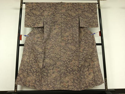 平和屋着物▽上質な小紋　単衣　風景花文　正絹　逸品　AABH9775jh