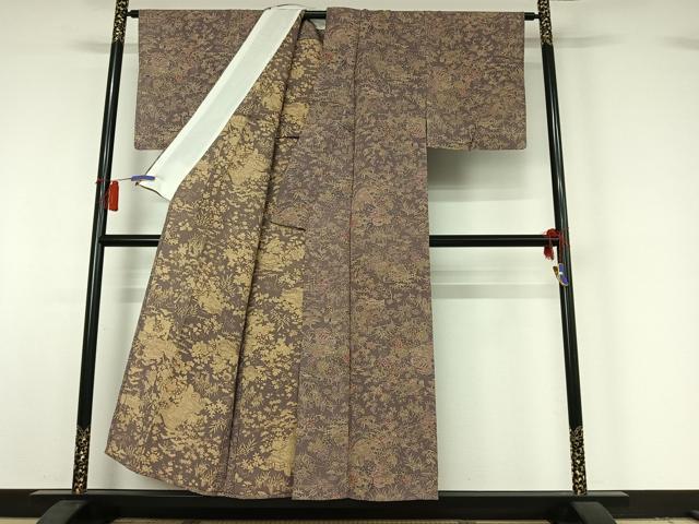 平和屋着物▽上質な小紋　単衣　風景花文　正絹　逸品　AABH9775jh