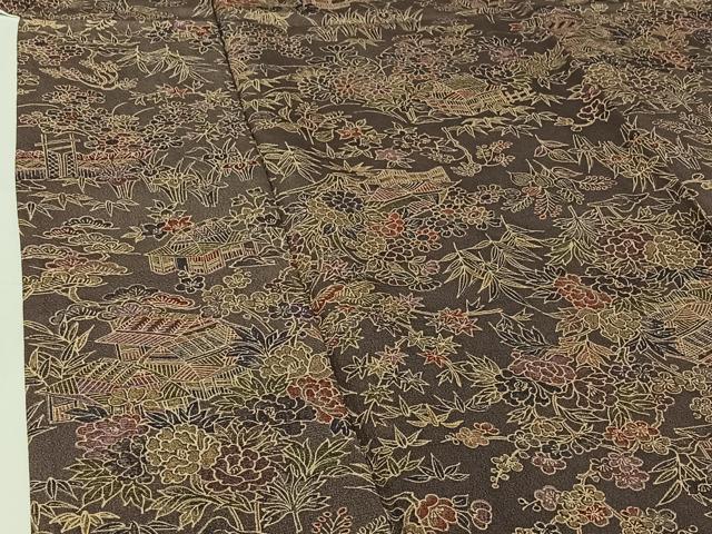 平和屋着物▽上質な小紋　単衣　風景花文　正絹　逸品　AABH9775jh