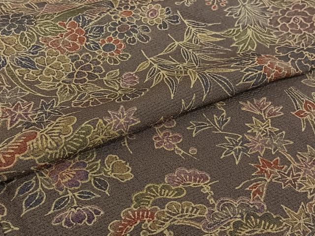 平和屋着物▽上質な小紋　単衣　風景花文　正絹　逸品　AABH9775jh