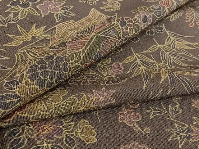 平和屋着物▽上質な小紋　単衣　風景花文　正絹　逸品　AABH9775jh