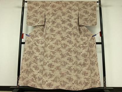 平和屋着物▽上質な小紋　単衣　芝花文　鬼しぼ縮緬　正絹　逸品　AABH9776jh