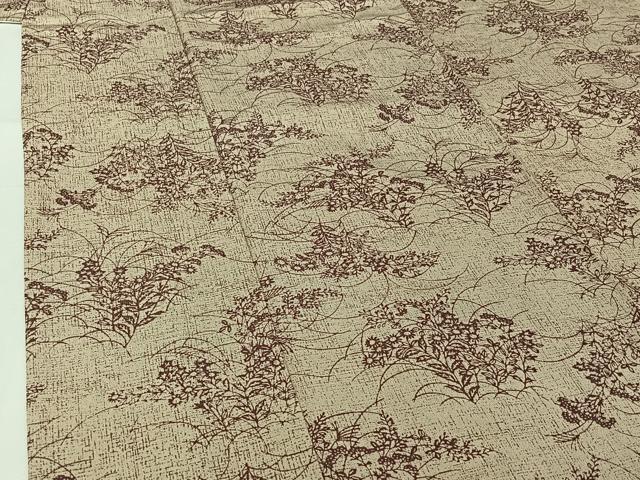 平和屋着物▽上質な小紋　単衣　芝花文　鬼しぼ縮緬　正絹　逸品　AABH9776jh