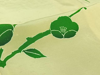 平和屋着物▽上質な小紋　単衣　枝花文　お召縮緬　正絹　逸品　AABH9780jh