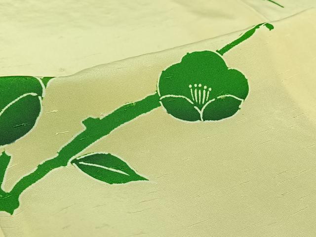 平和屋着物▽上質な小紋　単衣　枝花文　お召縮緬　正絹　逸品　AABH9780jh