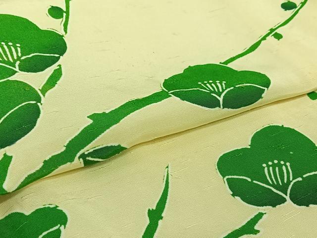 平和屋着物▽上質な小紋　単衣　枝花文　お召縮緬　正絹　逸品　AABH9780jh