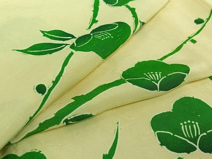 平和屋着物▽上質な小紋　単衣　枝花文　お召縮緬　正絹　逸品　AABH9780jh