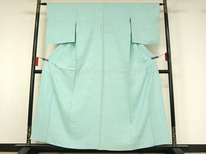 平和屋着物▽上質な色無地　単衣　花尽くし地紋　水色　高島屋扱い　正絹　逸品　AABH9781jh