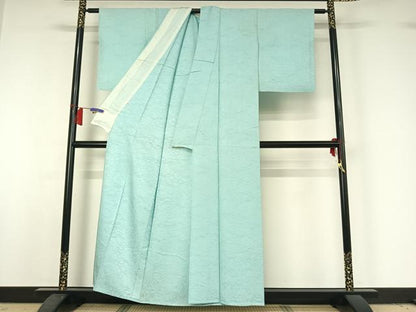 平和屋着物▽上質な色無地　単衣　花尽くし地紋　水色　高島屋扱い　正絹　逸品　AABH9781jh