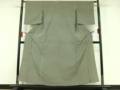 平和屋着物▽お召　単衣　吉野織　吉野間道　正絹　逸品　AABH9782jh