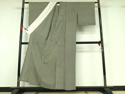 平和屋着物▽お召　単衣　吉野織　吉野間道　正絹　逸品　AABH9782jh