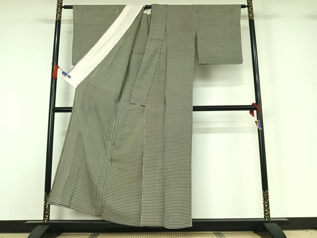 平和屋着物▽お召　単衣　吉野織　吉野間道　正絹　逸品　AABH9782jh