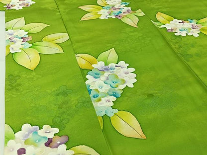 平和屋着物▽上質な小紋　単衣　地紋起こし　紫陽花　正絹　逸品　AABH9784jh