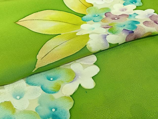 平和屋着物▽上質な小紋　単衣　地紋起こし　紫陽花　正絹　逸品　AABH9784jh