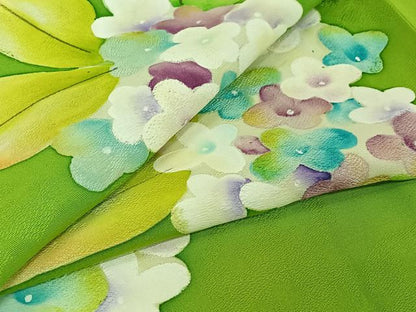 平和屋着物▽上質な小紋　単衣　地紋起こし　紫陽花　正絹　逸品　AABH9784jh