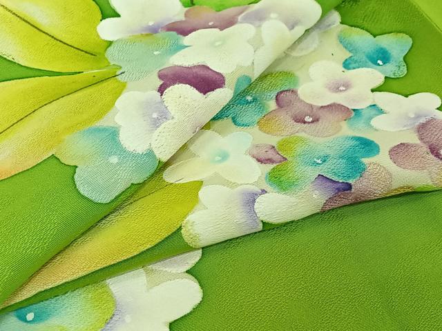 平和屋着物▽上質な小紋　単衣　地紋起こし　紫陽花　正絹　逸品　AABH9784jh