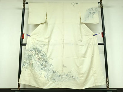 平和屋着物▽訪問着　単衣　手描き　花鳥文　暈し染め　正絹　逸品　AABH9785jh