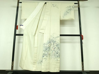 平和屋着物▽訪問着　単衣　手描き　花鳥文　暈し染め　正絹　逸品　AABH9785jh