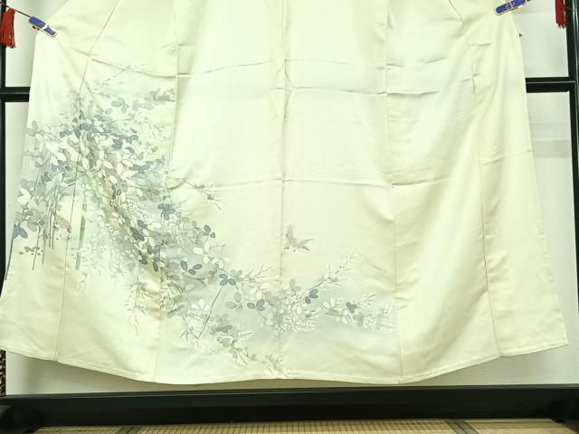 平和屋着物▽訪問着　単衣　手描き　花鳥文　暈し染め　正絹　逸品　AABH9785jh