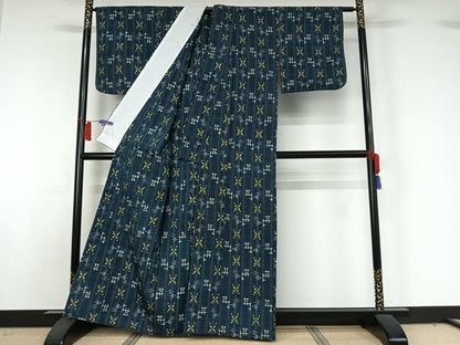 平和屋着物▽上質な紬　単衣　琉球絣文様　正絹　逸品　AABH9789jh