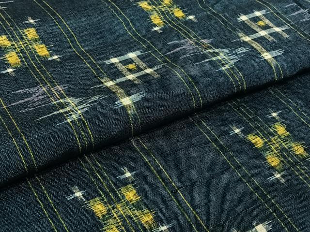 平和屋着物▽上質な紬　単衣　琉球絣文様　正絹　逸品　AABH9789jh