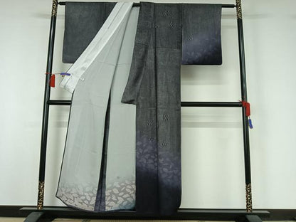 平和屋着物▽室華風　訪問着　無双　紗袷　紗×絽　舞葉文　暈し染め　銀彩　正絹　逸品　AABH9791jh
