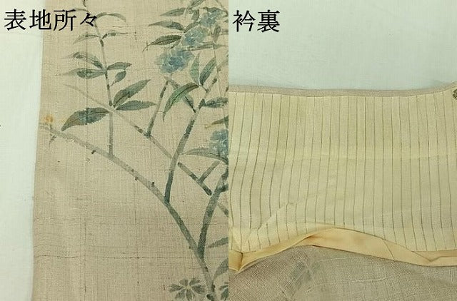 平和屋着物▽訪問着 単衣 生紬 手描き 枝花文 正絹 逸品 AABH9794jh