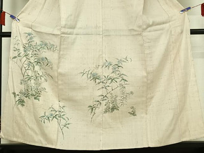 平和屋着物▽訪問着 単衣 生紬 手描き 枝花文 正絹 逸品 AABH9794jh