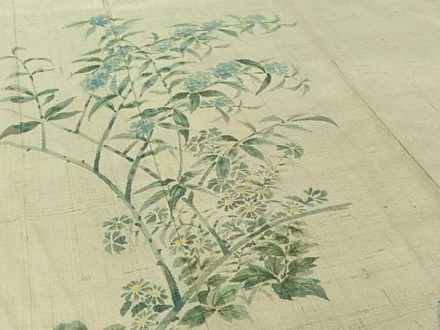 平和屋着物▽訪問着 単衣 生紬 手描き 枝花文 正絹 逸品 AABH9794jh