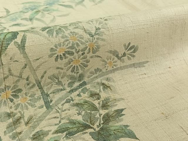 平和屋着物▽訪問着 単衣 生紬 手描き 枝花文 正絹 逸品 AABH9794jh