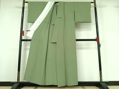 平和屋着物▽上質な色無地　単衣　柳茶色　正絹　逸品　AABH9796jh