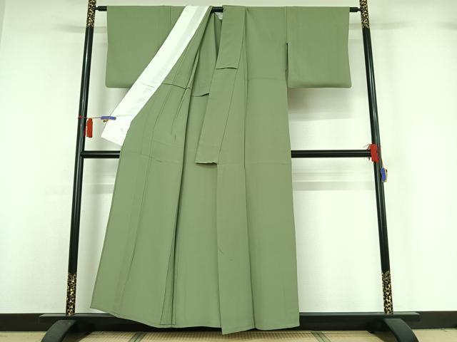 平和屋着物▽上質な色無地　単衣　柳茶色　正絹　逸品　AABH9796jh